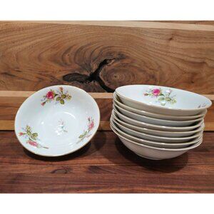 Thames Porcelain China 6" bowls, lot of 9, "Moss Rose" Collection